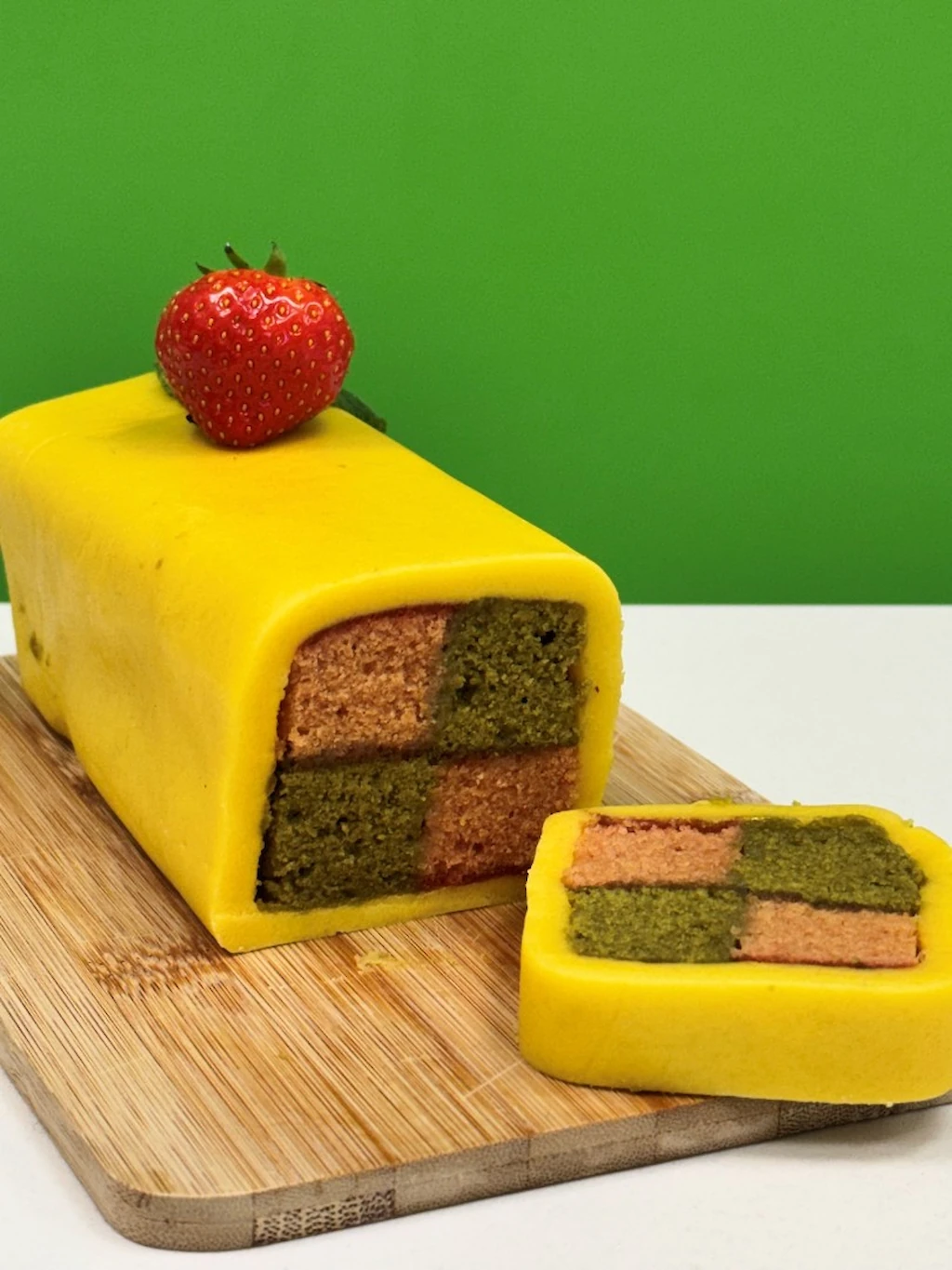 matcha and strawberry Battenberg